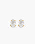 Pair of pear-shaped crystal earrings with gold accents on a white background